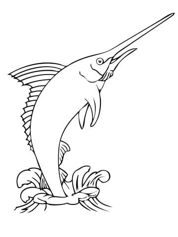 Blue Marlin Jumping Out Water Coloring Page